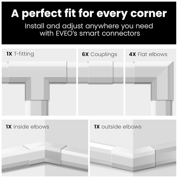 White, Self-Adhesive Cord Covers for Wires on Wall 153in-9X (L17 x W0.95 x H0.5) - Picture 5 of 9